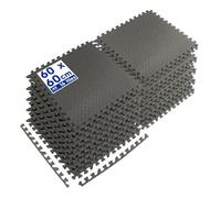 Tapis de Sol de Gym en Mousse EVA - 60 x 60 cm - Lot de 16 Grands Tapis de Sol Noirs Robustes et antidérapants en Caoutchouc pour l'exercice, la Maison, Le Garage, la Piscine - par Harbour Housewares