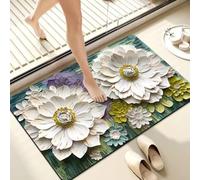 Tapis de sol de salle de bain, élégant 3D floral en caoutchouc absorbant, antidérapant, style peinture à l'huile, tapis d'entrée Diatomée Mud(E)