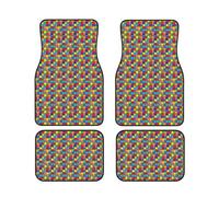 Tapis de Sol de Voiture en 4 pièces avec pièces de Puzzle colorées pour la Sensibilisation à l'Autisme, Ensembles complets de Tapis de Voiture, Ajustement Universel pour SUV, fourgonnettes, berlines,