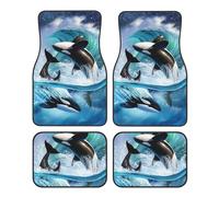 Tapis de Sol de Voiture, Lot de 4 Tapis de Sol de Voiture universels pour camions, SUV,Vague d'épaulards d'orques
