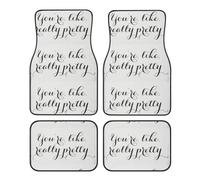 Tapis de Sol de Voiture Noirs et Blancs, Ensemble de 4 pièces, Toutes Saisons, antidérapants, universels, avec Citation Humoristique « Tu ES Vraiment très Jolie ».