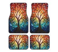 Tapis de sol de voiture style mosaïque vitrail Arbre de Vie coloré, lot de 4, résistants, antidérapants et imperméables, à découper selon vos besoins, compatibles avec voitures, berlines, SUV et camio