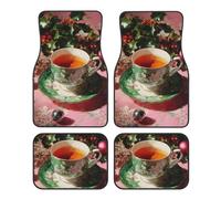 Tapis de sol de voiture « Tasse de thé chaud et feuilles de houx », lot de 4, résistants, antidérapants et imperméables, à découper selon vos besoins, compatibles avec voitures, berlines, SUV et camio