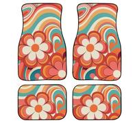 Tapis de sol de voiture universel pour femme, dos en caoutchouc texturé, motif rétro ondulé, grande fleur, durable, antidérapant, doux, robuste, pour berline, camion, SUV