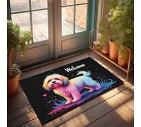 Tapis de sol d'été « Welcome To The Colorful World of Dogs » - Petit tapis d'extérieur cool pour garçons (65 x 90 cm)