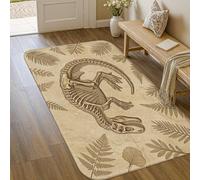 Tapis de sol dinosaure, fougère fossile rustique naturelle, sans beige, antidérapant, doux, résistant aux taches, pour salle de bain, entrée, chevet, buanderie, 0,9 x 1,5 m