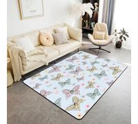 Tapis de sol d'intérieur à motif papillon aquarelle pour décoration de chambre de garçons et filles, tapis antidérapant et absorbant, motif floral, bleu, 1,4 x 1,9 m (rectangulaire)