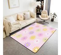 Tapis de sol d'intérieur coloré à motif marguerites pour décoration de chambre de garçons et filles, tapis absorbant antidérapant et absorbant, 1,4 x 1,9 m (rectangulaire)