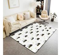 Tapis de sol d'intérieur motif feuilles de bambou vert pour décoration de chambre de garçons et de filles, tapis antidérapant et absorbant, motif aniamls mignons, 1,4 x 1,1 m (rectangulaire)