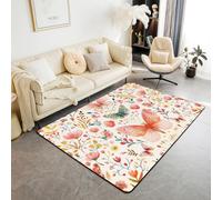 Tapis de sol d'intérieur motif papillon à l'aquarelle pour décoration de chambre de garçons et filles, tapis absorbant antidérapant, motif botanique, 1,4 x 1,9 m (rectangulaire)