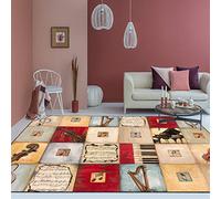 Tapis de sol doux à poils courts antidérapants et lavables en machine pour toujours, chambre à coucher et cuisine Motif note de musique rétro moderne en plusieurs couleurs Beige 160 x 280 cm