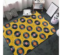 Tapis de sol doux et lavable pour salon, chambre à coucher, motif rétro avec disques vinyles 91 x 152 cm, tapis d'intérieur décoratif esthétique