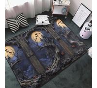 Tapis de sol doux lavable pour salon, chambre à coucher, motif château hanté sous la lune, 91 x 152 cm, tapis d'intérieur décoratif esthétique