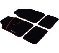 Tapis de sol Dunlop voiture 4 pièces - 2 tapis de voiture 66 x 44 CM - 2 tapis de sol voiture 28 x 42 CM - Coussinets de talon renforcés - Antidérapant - Noir/Rouge