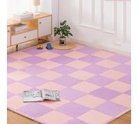 Tapis de Sol emboîtables, Dalles de Moquette emboîtables en Peluche, 10 pièces, 30 x cm, Dalles Mousse avec Bordure, Tapis Sol carrés(Pink+Purple)
