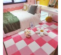 Tapis de Sol emboîtables, Dalles de Moquette emboîtables en Peluche, 24 pièces, Tapis Puzzle Mousse, d'escalade carrés Doux, antidérapants(White+Pink+Rose Red,12x12x0.24in)