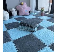 Tapis de Sol emboîtables, Dalles de Moquette emboîtables en Peluche, Tapis Puzzle Mousse, 10 Dalles carrées, Moelleux for Salon et Chambre à Coucher(Dark Blue+Gray)