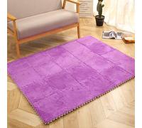 Tapis de Sol emboîtables, Lot de 10 Dalles Moquette emboîtables en Peluche, décoration d'intérieur, Tapis Sol Mousse à Assembler soi-même, antidérapant emboîtable(Purple)