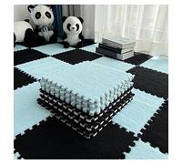 Tapis de Sol emboîtables, Lot de 10 Tapis Doux à Poils Longs, Dalles Moquette emboîtables et moelleuses, Sol antidérapantes for Jeux Puzzle, sensoriels for Salle sensorielle(Bleu Clair+Noir)