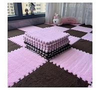 Tapis de Sol emboîtables, Tapis de Jeu Puzzle en Peluche à emboîter, 12 pièces, Carreaux Sol carrés Mousse Douce et Moelleuse for Chambre Coucher, 12" x(Rose+café Foncé)