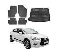 Tapis de sol en caoutchouc compatible avec Citroen DS4 2011-2015, Tapis Auto, Tapis Coffre | OMAC 3D bord haut en caoutchouc noir