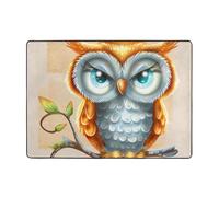 Tapis de sol en flanelle avec imprimé chouette de dessin animé, 203,2 x 147,3 cm, tapis de sol en mousse à mémoire de forme doux qui ne perd pas ses poils et réduit le bruit, pour chambre à coucher