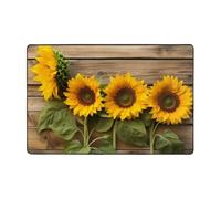 Tapis de sol en flanelle lavable à poils courts pour salon 182,9 x 121,9 cm | Tapis de sol imprimé trois tournesols sur bois pour salon, chambre à coucher, cuisine, entrée