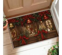 Tapis de sol en forme de cloche, nœud festif de Noël, arbre de Noël, dos antidérapant, tapis esthétique rectangulaire, tapis d'entrée, salle de bain, buanderie, décoration de chevet, 0,6 x 0,9 m