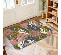 Tapis de sol en forme de feuilles, plantes tropicales modernes, formes géométriques, vert d'été, tapis d'intérieur à poils courts en éponge qui ne perd pas ses poils, salle de bain, entrée, chevet