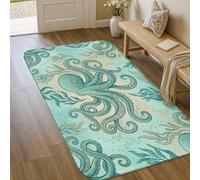 Tapis de sol en forme de pieuvre, motif algues côtières, motif bulles, turquoise, antidérapant, résistant à la décoloration, pour buanderie, salle de bain, porte, entrée, 0,9 x 1,5 m