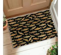 Tapis de sol en forme de poisson, nature rustique, truite, bar, été, noir, tapis de porte avec envers antidérapant, tapis rectangulaire qui ne perd pas ses poils, buanderie, salle de bain, porte