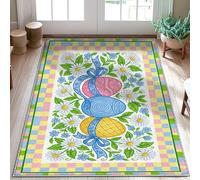 Tapis de sol en forme d'œuf, chrysanthème coloré printanier, nœud de Pâques bleu, paillasson rectangulaire imprimé, accents imprimés, tapis d'entrée, salle de bain, buanderie, décoration de 0,9 x 1,5