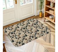 Tapis de sol en galets, formes de pierres naturelles contemporaines, sans beige, antidérapant, résistant à la décoloration, pour salle de bain, entrée, cuisine, table de chevet, 0,6 x 0,9 m