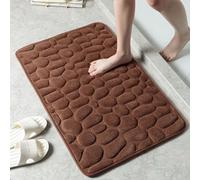 Tapis de sol en mousse à mémoire de forme pour salle de bain et WC avec dos antidérapant en PVC absorbant et motif galets en relief (café)