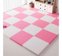 Tapis de sol en mousse emboîtable de 1CM d'épaisseur pour salle de sport à domicile, tapis de jeu de Puzzle coloré, tapis de sol doux et sûr, carreaux emboîtables en mousse EVA(White/Pink)