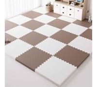 Tapis de sol en mousse emboîtable de 1CM d'épaisseur pour salle de sport à domicile, tapis de jeu de Puzzle coloré, tapis de sol doux et sûr, carreaux emboîtables en mousse EVA(White/Brown)