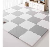 Tapis de sol en mousse emboîtable de 1CM d'épaisseur pour salle de sport à domicile, tapis de jeu de Puzzle coloré, tapis de sol doux et sûr, carreaux emboîtables en mousse EVA(White/Grey)