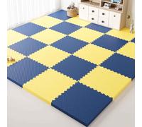 Tapis de sol en mousse emboîtable de 1CM d'épaisseur pour salle de sport à domicile, tapis de jeu de Puzzle coloré, tapis de sol doux et sûr, carreaux emboîtables en mousse EVA(Yellow/Navy Blue)