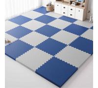 Tapis de sol en mousse emboîtable de 1CM d'épaisseur pour salle de sport à domicile, tapis de jeu de Puzzle coloré, tapis de sol doux et sûr, carreaux emboîtables en mousse EVA(Grey/Navy Blue)
