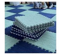 Tapis de Sol en Mousse Moelleuse, Tapis Puzzle carré en Peluche 12 x 12 Pouces, Tapis de Sol en Mousse emboîtable avec Bordure, 16 pièces(Navy Blue+Green)