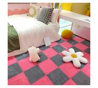 Tapis de Sol en Mousse Puzzle Moelleux 20 pièces en Peluche Mousse imbriqué Tapis Carreaux Doux Shaggy Moelleux de Sol coloré Protection for la Chambre(Rose Red-Grey)
