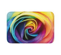 Tapis de sol en velours avec bord verrouillable, antidérapant, facile à nettoyer, confortable au toucher - Motif rose arc-en-ciel - 40 x 60 cm