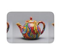 Tapis de sol épais antidérapant BROLEO coloré motif théière impression antidérapant, facile à nettoyer, durable, parfait pour les toilettes et la salle de bain 60 x 40 cm