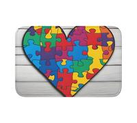 Tapis de sol épais antidérapant BROLEO sensibilisation à l'autisme Pièces puzzle impression cœur antidérapant, facile à nettoyer, durable, parfait pour les toilettes et la salle de bain 60 x 40 cm