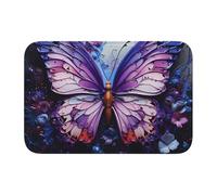Tapis de sol épais antidérapant YYHWHJDE violet imprimé papillons fleurs antidérapant, facile à nettoyer, durable, résistant à la décoloration, parfait pour toilettes salle de bain 60 x 40 cm