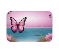 Tapis de sol épais et antidérapant - Imprimé papillon rose et mer - Facile à nettoyer - Durable - Résistant à la décoloration - Parfait pour les toilettes et la salle de bain - 60 x 40 cm