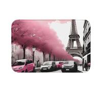 Tapis de sol épais et antidérapant YYHWHJDE Paris Street Tour Eiffel Motif floral rose antidérapant, facile à nettoyer, durable, résistant à la décoloration, parfait pour toilettes et salle de bain