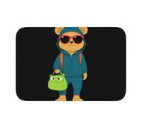 Tapis de sol épais et antidérapant YYHWHJDE Petit ours en lunettes de soleil avec sac grenouille imprimés, antidérapant, facile à nettoyer, durable, résistant à la décoloration, parfait pour les