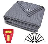 Tapis De Sol Extérieur pour Tente Et Auvent en Polyéthylène Bleu/Gris - Œillets en Acier Inoxydable - Robuste Et Lavable - Sac De Transport Et 8 Piquets + Niveau À Bulle 250 cm x 450 cm