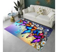 Tapis de sol Fantaisie Papillon Violet, Lavage Antidérapant Tapis de Jeu pour Chambre de Fille, Papillon Fleurs de Lune 3D Carpet Pour Salon, Salle de Jeux, Auberge de Jeunesse, 160x200 cm, Color 3